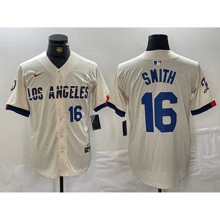 Men's Los Angeles Dodgers #16 Will Smith Cream Stitched Baseball Jersey