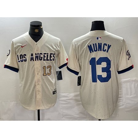 Men's Los Angeles Dodgers #13 Max Muncy Cream Stitched Baseball Jersey