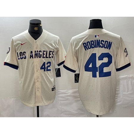 Men's Los Angeles Dodgers #42 Jackie Robinson Cream Stitched Baseball Jersey