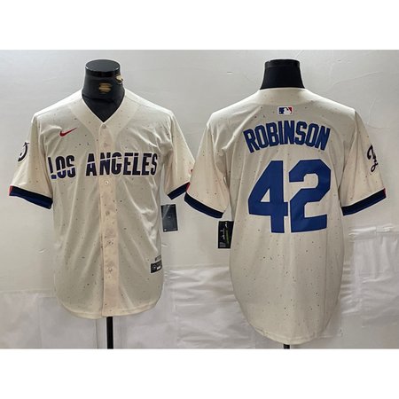 Men's Los Angeles Dodgers #42 Jackie Robinson Cream Stitched Baseball Jersey