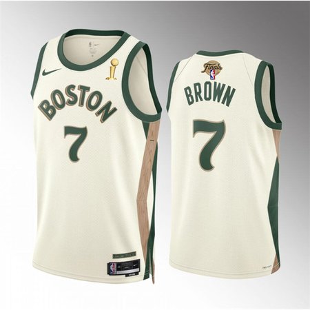 Men's Boston Celtics #7 Jaylen Brown 2024 Finals Champions City Edition Stitched Basketball Jersey