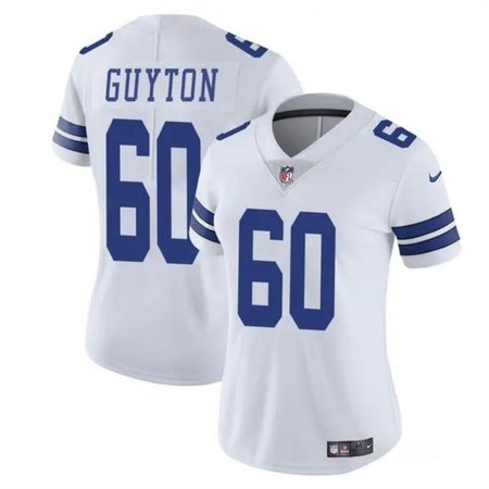 Women's Dallas Cowboys #60 Tyler Guyton White 2024 Draft Vapor Limited Stitched Football Jersey(Run Small