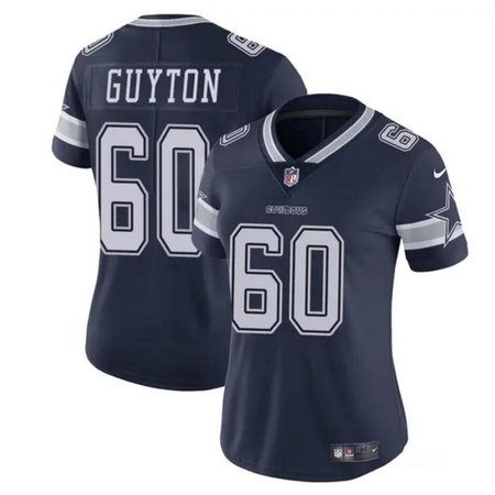 Women's Dallas Cowboys #60 Tyler Guyton Navy 2024 Draft Vapor Limited Stitched Football Jersey(Run Small