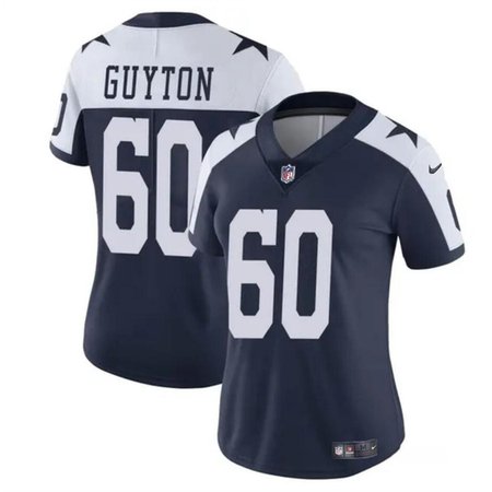 Women's Dallas Cowboys #60 Tyler Guyton Navy/White 2024 Draft Vapor Thanksgiving Limited Stitched Football Jersey(Run Small