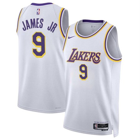 Men's Los Angeles Lakers #9 Bronny James Jr. White 2024 Draft Association Edition Stitched Basketball Jersey