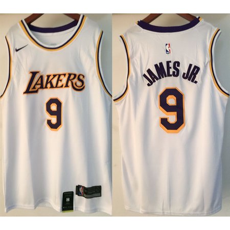 Men's Los Angeles Lakers #9 Bronny James Jr. White 2024 Draft Icon Edition Stitched Basketball Jersey