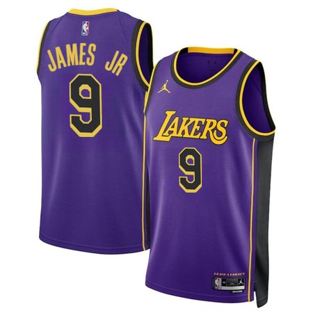 Men's Los Angeles Lakers #9 Bronny James Jr. Purple 2024 Draft Statement Edition Stitched Basketball Jersey