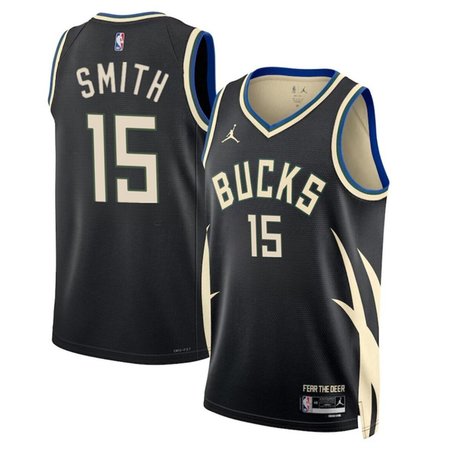 Men's Milwaukee Bucks #15 Tyler Smith Black 2024 Draft Statement Edition Stitched Basketball Jersey