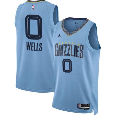 Men's Memphis Grizzlies #0 Jaylen Wells Blue 2024 Draft Statement Edition Stitched Jersey