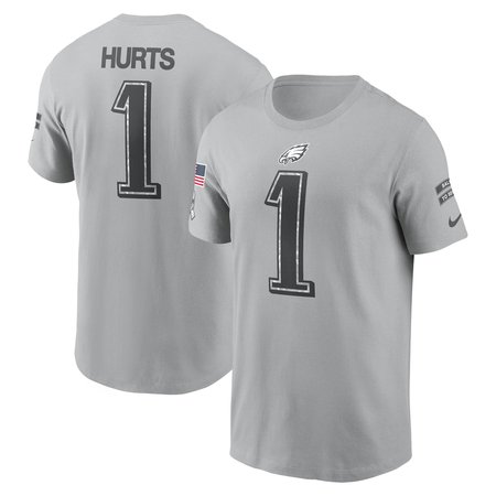 Men's Philadelphia Eagles Jalen Hurts Nike Gray 2024 Salute To Service Name & Number T-Shirt