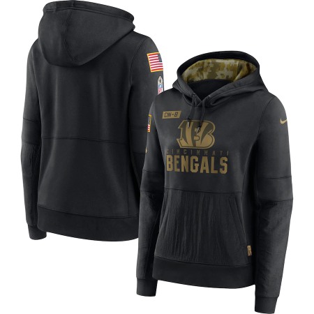 Women's Cincinnati Bengals 2020 Black Salute to Service Sideline Performance Pullover Hoodie (Run Small)