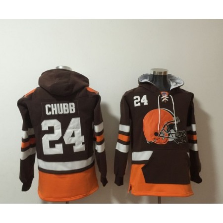 Men's Cleveland Browns #24 Nick Chubb Black Ageless Must-Have Lace-Up Pullover Hoodie