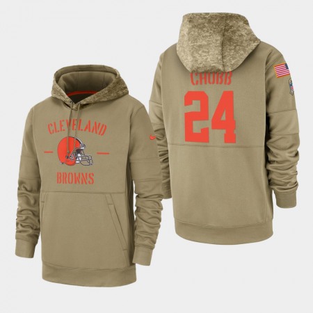 Men's Cleveland Browns #24 Nick Chubb Tan 2019 Salute to Service Sideline Therma Pullover Hoodie