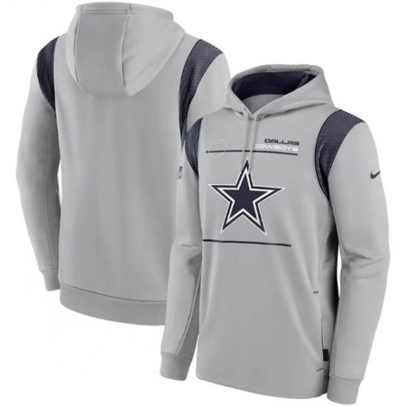 Men's Dallas Cowboys 2021 Gray Sideline Logo Performance Pullover Hoodie