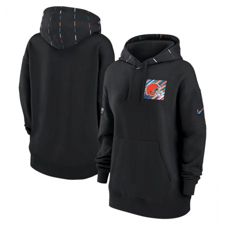 Women's Cleveland Browns Black 2023 Crucial Catch Club Pullover Hoodie(Run Small)
