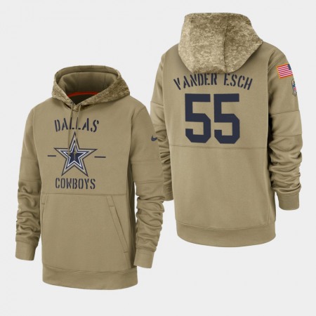 Men's Dallas Cowboys #55 Leighton Vander Esch Tan 2019 Salute to Service Sideline Therma Pullover Hoodie