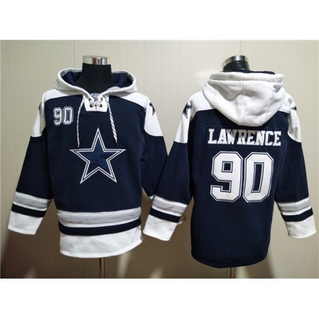 Men's Dallas Cowboys #90 Demarcus Lawrence Navy Ageless Must-Have Lace-Up Pullover Hoodie