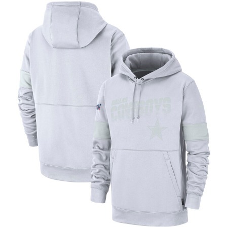 Men's Dallas Cowboys White 2019 100th Season Sideline Platinum Therma Pullover Hoodie