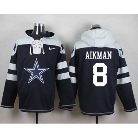 Nike Cowboys #8 Troy Aikman Navy Blue Player Pullover NFL Hoodie
