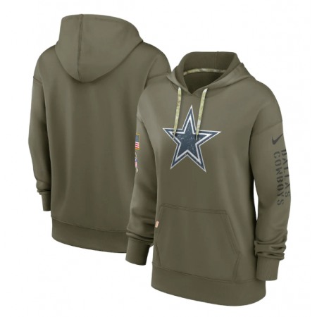 Women's Dallas Cowboys 2022 Olive Salute to Service Therma Performance Pullover Hoodie(Run Small)