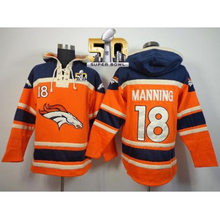 Denver Broncos #18 Peyton Manning Orange Super Bowl 50 Sawyer Hoodie Sweatshirt NFL Hoodie