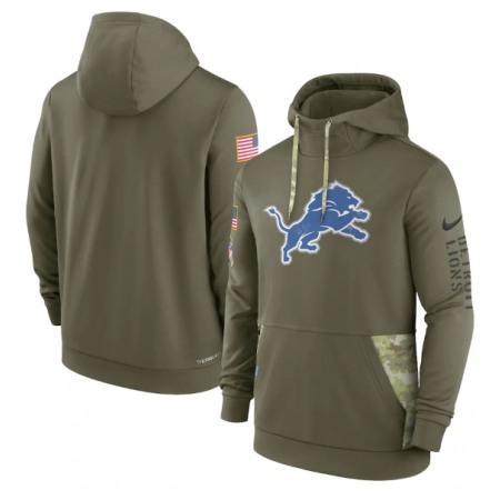 Men's Detroit Lions 2022 Olive Salute to Service Therma Performance Pullover Hoodie
