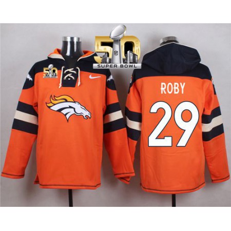Nike Broncos #29 Bradley Roby Orange Super Bowl 50 Player Pullover NFL Hoodie