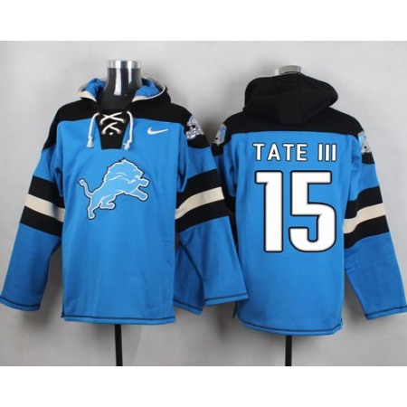 Nike Lions #15 Golden Tate III Blue Player Pullover NFL Hoodie