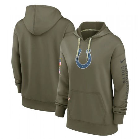 Women's Indianapolis Colts 2022 Olive Salute to Service Therma Performance Pullover Hoodie(Run Small)