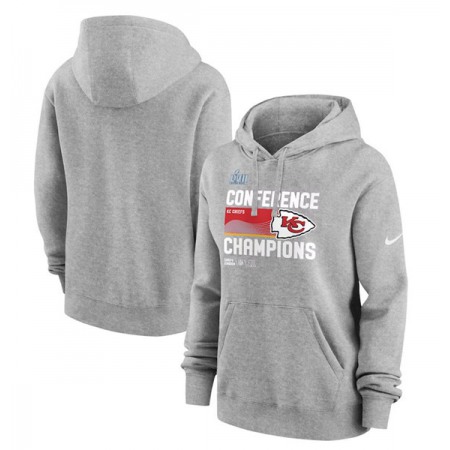 Women's Kansas City Chiefs Gray 2022 AFC Champions Performance Pullover Hoodie(Run Small)