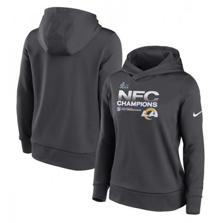 Women's Los Angeles Rams 2022 Black NFC Champions Pullover Hoodie(Run Small)