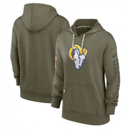 Women's Los Angeles Rams 2022 Olive Salute to Service Therma Performance Pullover Hoodie(Run Small)