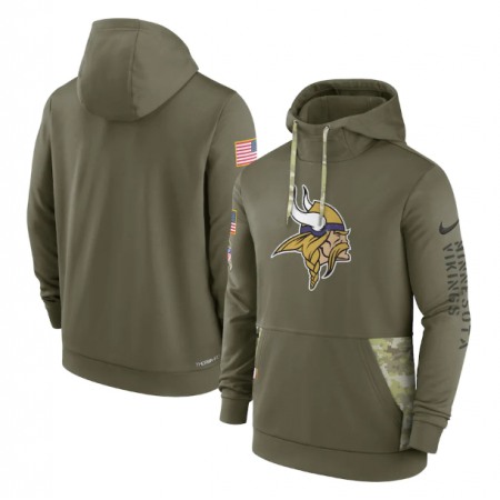 Men's Minnesota Vikings 2022 Olive Salute to Service Therma Performance Pullover Hoodie