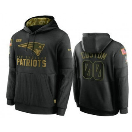 Men's New England Patriots Customized 2020 Black Salute To Service Sideline Performance Pullover Hoodie