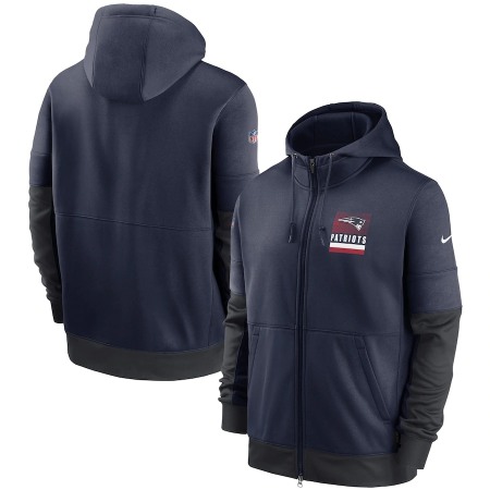 Men's New England Patriots Navy Sideline Impact Lockup Performance Full-Zip Hoodie