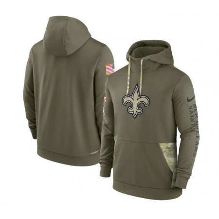 Men's New Orleans Saints 2022 Olive Salute to Service Therma Performance Pullover Hoodie