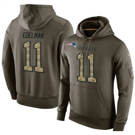 NFL Men's Nike New England Patriots #11 Julian Edelman Stitched Green Olive Salute To Service KO Performance Hoodie
