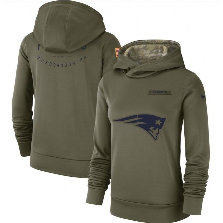 Women's New England Patriots Olive Salute to Service Team Logo Performance Pullover NFL Hoodie