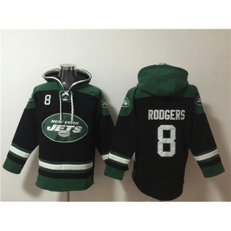 Men's New York Jets #8 Aaron Rodgers Black Ageless Must-Have Lace-Up Pullover Hoodie
