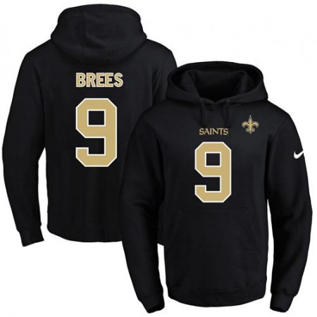 Nike Saints #9 Drew Brees Black Name & Number Pullover NFL Hoodie