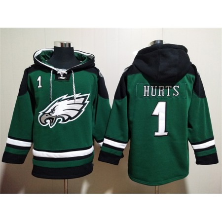 Men's Philadelphia Eagles #1 Jalen Hurts Green Lace-Up Pullover Hoodie