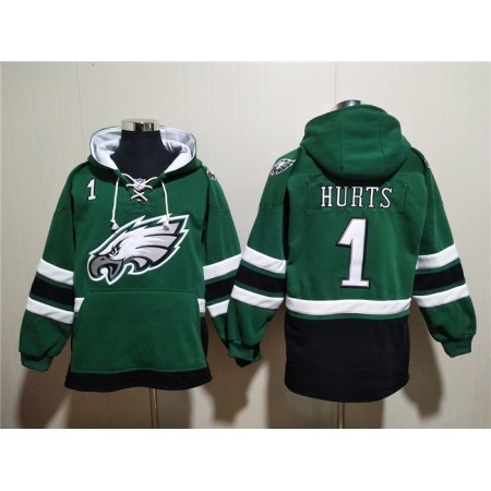 Men's Philadelphia Eagles #1 Jalen Hurts Green Lace-Up Pullover Hoodie