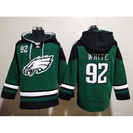 Men's Philadelphia Eagles #92 Reggie White Green Lace-Up Pullover Hoodie