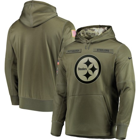 Men's Pittsburgh Steelers 2018 Olive Salute to Service Sideline Therma Performance Pullover Stitched NFL Hoodie