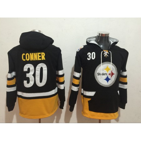 Men's Pittsburgh Steelers #30 James Conner Black All Stitched NFL Hoodie Sweatshirt