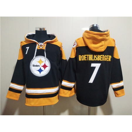 Men's Pittsburgh Steelers #7 Ben Roethlisberger Black Ageless Must-Have Lace-Up Pullover Hoodie
