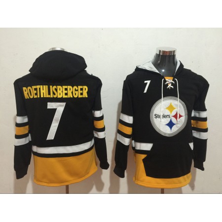 Men's Pittsburgh Steelers #7 Ben Roethlisberger Black All Stitched NFL Hoodie Sweatshirt