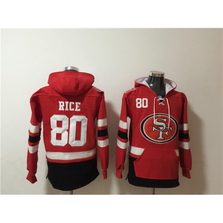 Men's San Francisco 49ers #80 Jerry Rice Red/Black Ageless Must-Have Lace-Up Pullover Hoodie