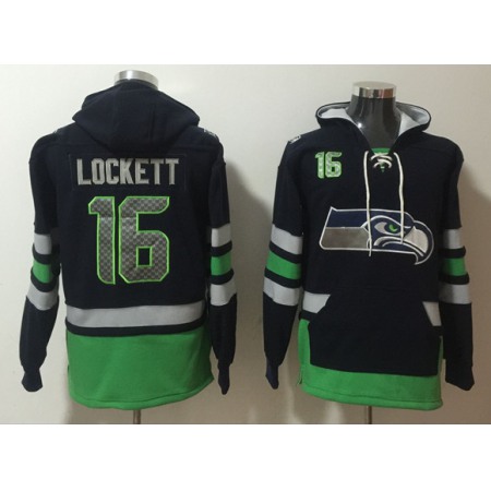 Men's Seattle Seahawks #16 Tyler Lockett Black/Green Ageless Must-Have Lace-Up Pullover Hoodie