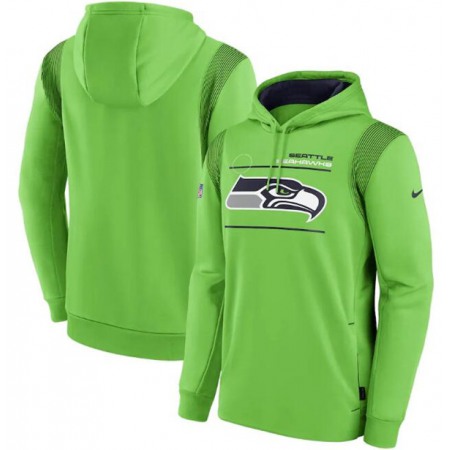 Men's Seattle Seahawks 2021 Neon Green Sideline Logo Performance Pullover Hoodie